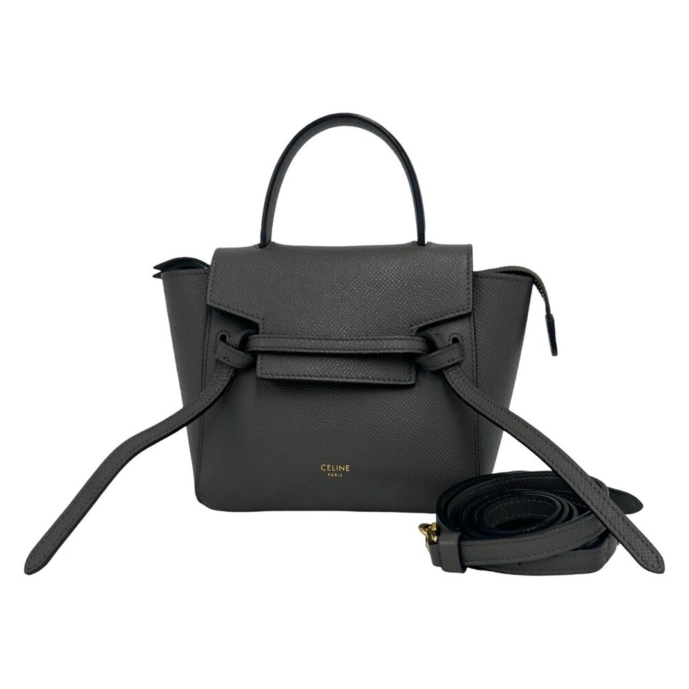 CELINE Belt Bag, Pico Leather, Genuine 2-way Handbag, Mini Tote Shoulder Gray...